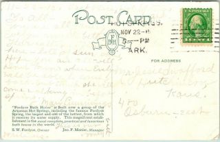 Vintage 1915 HOT SPRINGS,  Arkansas Postcard FORDYCE BATH HOUSE w/ ARK.  Cancel 2