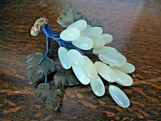 Vintage Carved Jade Leaves Stone Grape Bunch