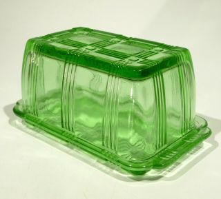 Vintage Depression Glass,  Hazel Atlas,  Criss Cross Butter Dish,  Uranium Green