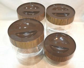 Pyrex Ware Storage Canisters Stackable Set See & Store 1970s Glass Faux Wood