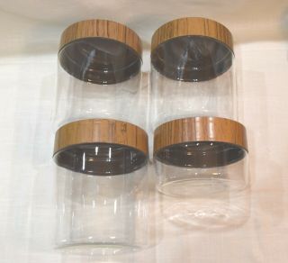 Pyrex Ware Storage Canisters Stackable Set See & Store 1970s Glass Faux Wood 2