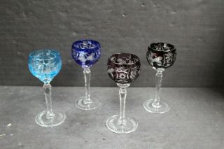 Vintage Nachtmann Traube Crystal Pinwheel Pattern 4 Cordial Glasses 1