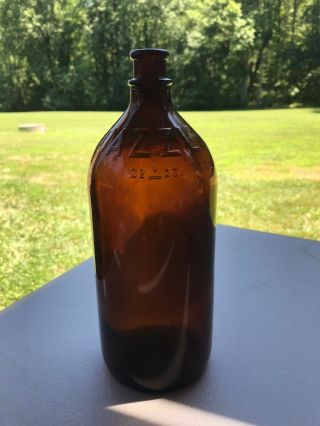 Awesome Vintage Amber Brown Glass Dazzle Bleach Bottle 32oz One Quart B28