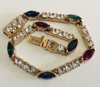 Vintage Signed A&s Attwood & Sawyer Sparkling Marquise Crystal Gold Pl Bracelet