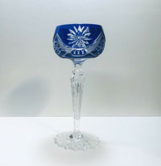 1 Vintage Bohemian Val St.  Lambert? Cobalt Blue Cut To Clear Crystal Wine Glass