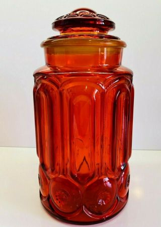 Vintage Large Red Amberina Le Smith Moon And Stars Glass Canister 11.  5 " Tall