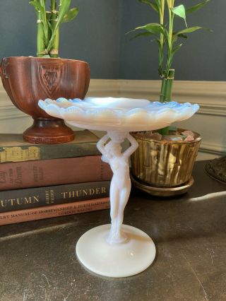 Ca 1935 Cambridge Glass Compote,  Crown Tuscan,  Nude Female,  Shell Top,