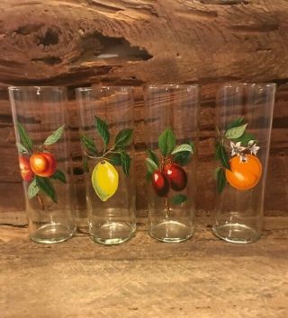 Vintage,  Mid Century West Virginia Glass Co,  Set 4 Fruit Pattern - Collins Glass
