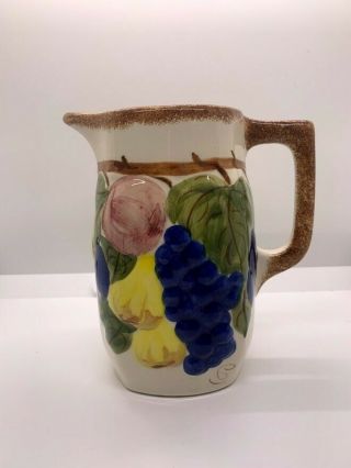 Vintage Cash Family Erwin Tn Hand Painted Pottery Pitcher,  Fruit And Leaves 1945