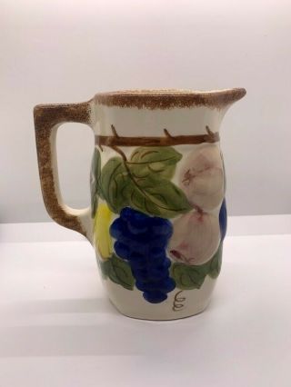 Vintage Cash Family Erwin TN Hand Painted Pottery Pitcher,  Fruit and Leaves 1945 3