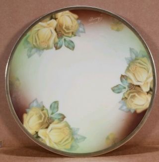 Vintage Thomas Sevres Bavaria Hand Painted Yellow Roses Paint Signed Harris