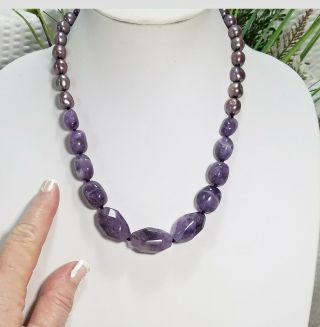 Vintage Signed Coldwater Creek Chunky Amethyst Bead Choker Necklace