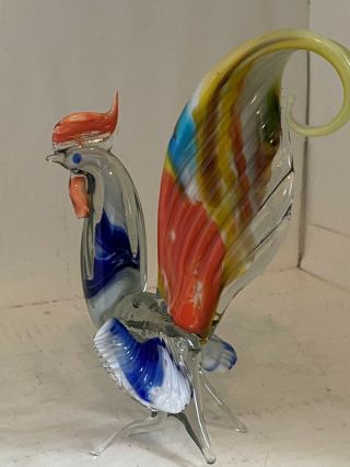 Vintage Hand Blown Murano Art Glass Rooster Chicken Figurine 11 " T X 9 " D X 5 " W