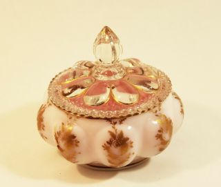 Vintage Fenton Glass Charleton Roses Peach Crest Powder Jar