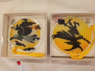 2 Peggy Karr Fused Glass 3 1/2 " L × 2 1/2 " W Ornaments Witches Boxed Signed