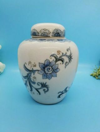 Andrea By Sadek Ginger Jar Made In Japan Blue Floral Crackle 6 " Tall Vintage