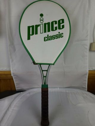Vintage Prince Classic Aluminum Tennis Racquet 4 5/8 " Leather Grip Green /cover