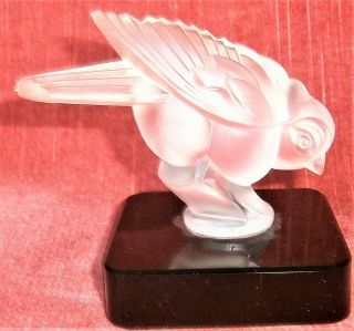 Lalique Frosted Glass (reliant) Robin On Black Glass Stand