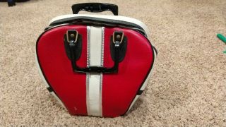 Vintage Bowling Single Ball Bag Case Red & White Zipper - Black Handle