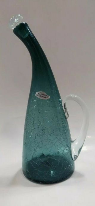 1950s Blenko Winslow Anderson 948 Bent Neck Crackle Glass Decanter In Charcoal