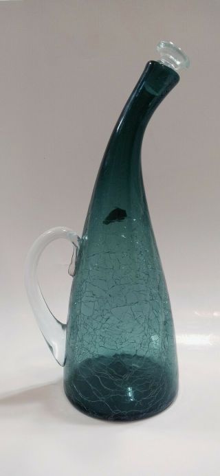1950s BLENKO Winslow Anderson 948 BENT NECK Crackle Glass Decanter in CHARCOAL 2