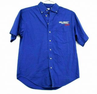 Vintage Walmart Employee Mens Medium Blue Short Sleeve Uniform Button Down Shirt