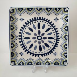Stoneware By Home Clifton Square Dinner Plate 10.  5 " Blue Geometric Design