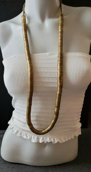 Vtg Gold Brass Caps Cup Beads Snake Chain Long Statement Necklace Can Double
