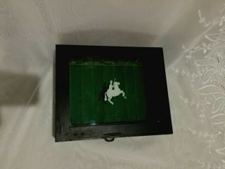 Vintage Black Wood Pen Display Case Box With Warrior On Horse Glass Top