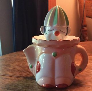 Vintage Clown Juicer Reamer Mikori Hand Painted 2 Pc Made In Japan 1940s