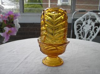 Vintage Viking Glass Amber Cabbage Leaf Fairy Candle Lamp