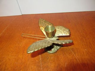 Vintage Large Solid Brass Metal Butterfly Candle Holder Candlestick Folk Art