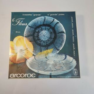 Vintage Arcoroc 6 France Fleur Flower Petals 11 " Dinner Plates,  Never Use