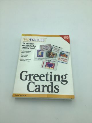 Vintage Proventure Greeting Cards Maker Software Cd - Rom Windows 3.  1/95/98