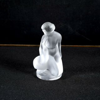 Vintage Signed Lalique France Frosted Crystal Leda With Swan Nude Woman Figure