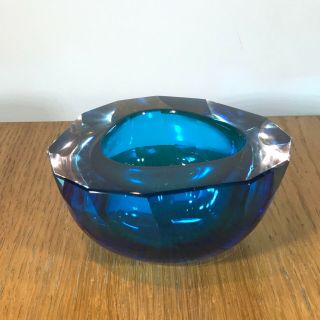 Large Mandruzzatu Murano Multi Faceted Blue/pink Glass Geode Bowl 3 Sided