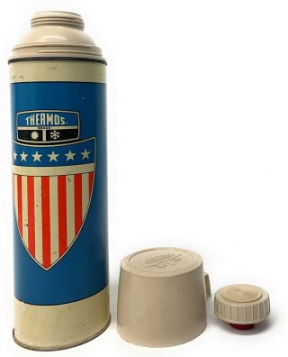 Vintage Thermos Us Flag Red White & Blue No 2442/32 1975 King - Seeley 13.  5 " Tall