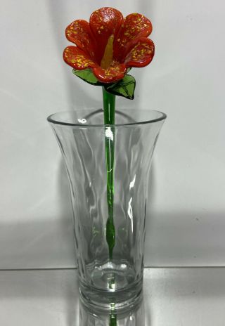 Stunning Vintage Hand Blown Murano Art Glass Long Stem Flower 5