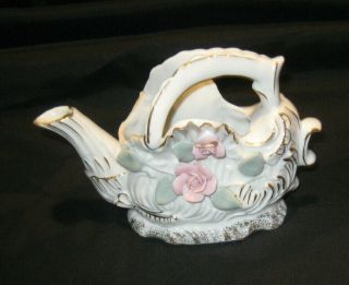 Vintage Bond Ware L&m Hand Painted Porcelain Ornate Floral Pitcher Vase