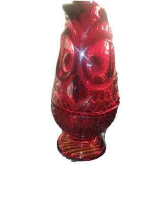 Vintage Red Viking Glass Owl Fairy Lamp -