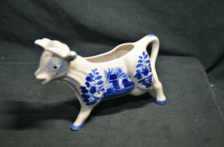 Vintage Elesva Holland Porcelain Blue And White Cow Creamer