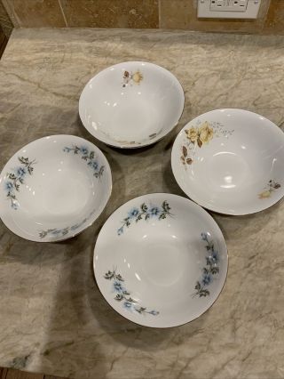 Vintage Flower China Bowls Set Of 4 Blue And Yellow