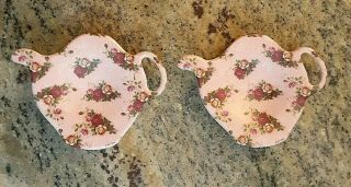 Vintage Pair Royal Albert Pink With Roses Design Porcelain Tea Bag Holders