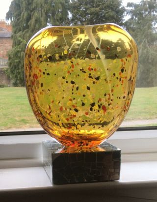 Vintage Heavy Amber Art Glass Murano Vase Organic Form Shape 4.  7kg