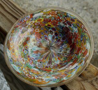 Colorful Vintage Murano Glass Millefiori Bowl Italian Sparkly Gold Aventurine