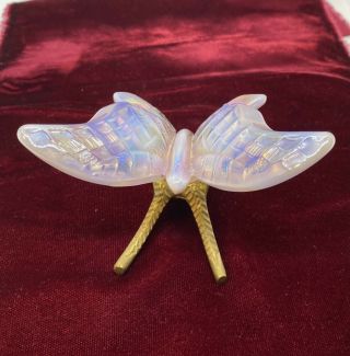 Vintage Fenton Butterfly With Brass Legs Pink Opalescent