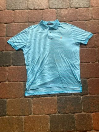 Vintage Ralph Lauren Polo Shirt Adult Large Blue Striped Orange Pony Collared