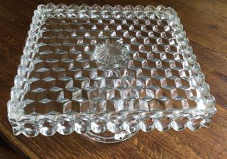 Vintage Fostoria ?? American Clear Glass Square Cake Pedestal Plate Stand