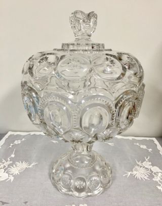 Vintage 13.  5” Le Smith Moon And Stars Clear Compote W/lid Glass Dish