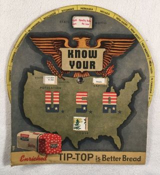 Vintage 1944 Tip Top Bread Mechanical Advertising Card Know Your United States